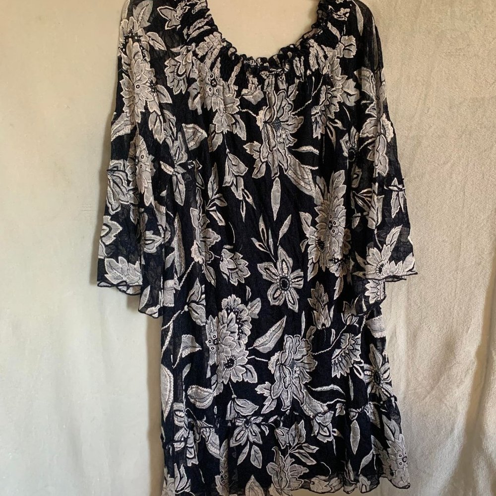EUC Westport Off Shoulder Black & White Lace Floral Dress Size XL